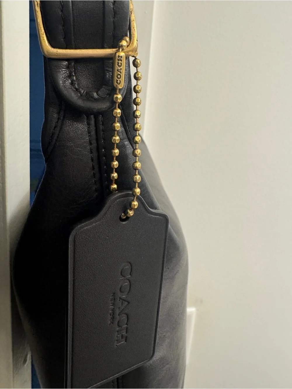COACH Black Leather Hobo Bag with Gold Hardware